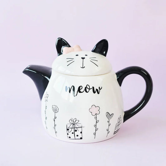 French style black and white cat ceramic teapot - unique cat lover gift - CoffeePets
