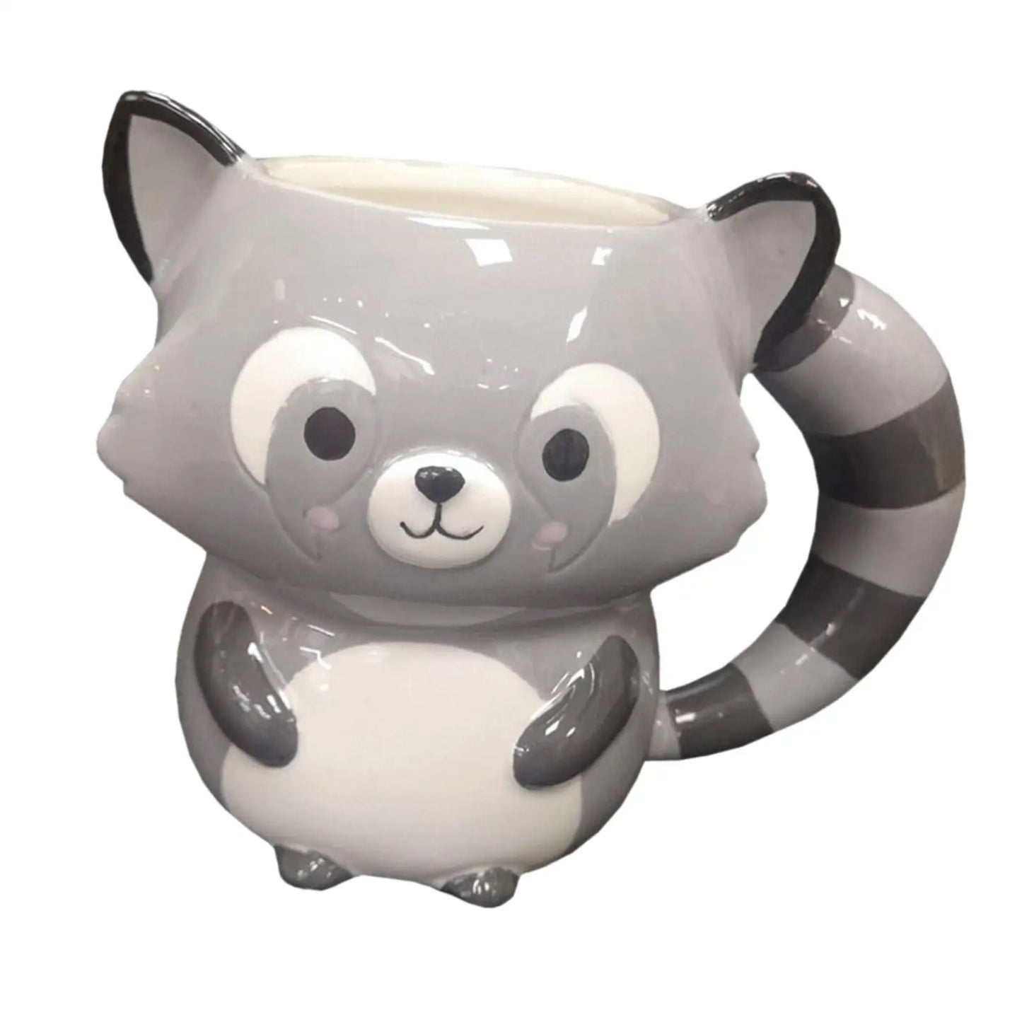 Cute ceramic raccoon mug with big eyes, 15oz capacity