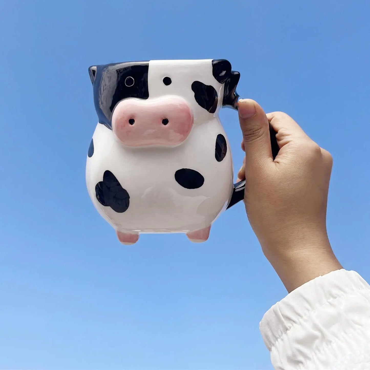 Cute white and black cow pattern ceramic mug with handle, 20oz capacity