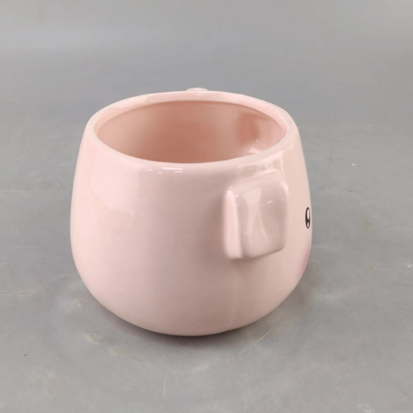 Pink piggy ceramic mug back view with handle - premium ceramic animal mug - CoffeePets